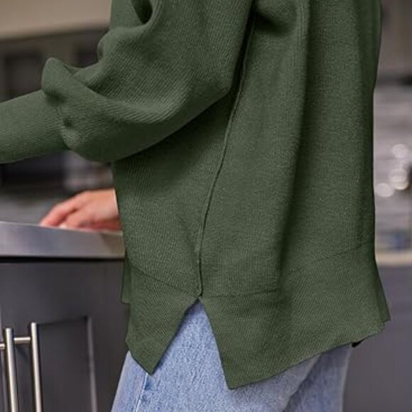 LILLUSORY Women's Sz M Army Green Oversized Batwing Ribbed Knit Sweater … - Picture 5 of 5